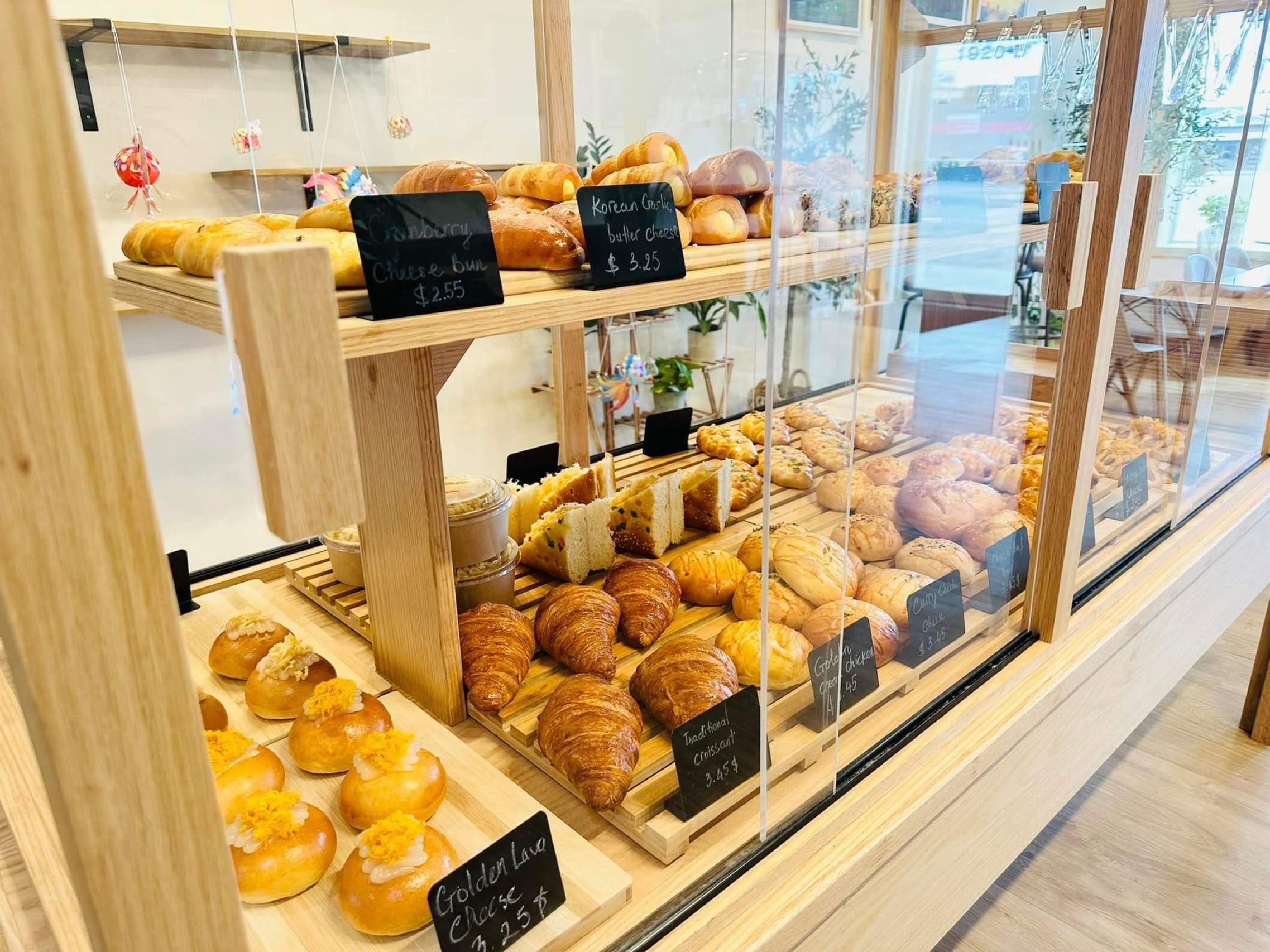 Assorted breads, croissants, and pastries